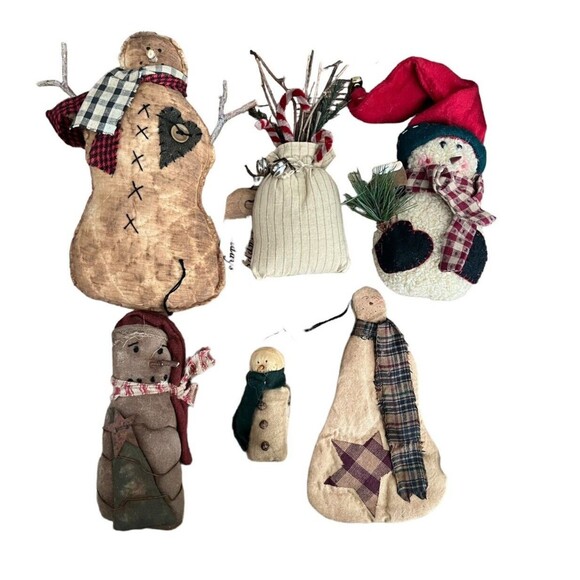 Vintage Christmas Snowman Ornaments Rustic Primitive Country 1990s Lot of 6 - Picture 1 of 2